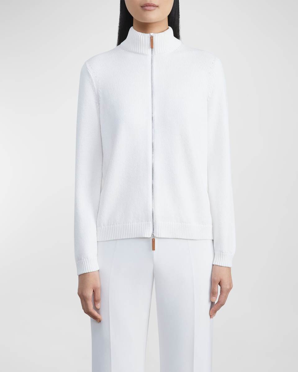 Cotton-Silk Tape Fitted Bomber Sweater