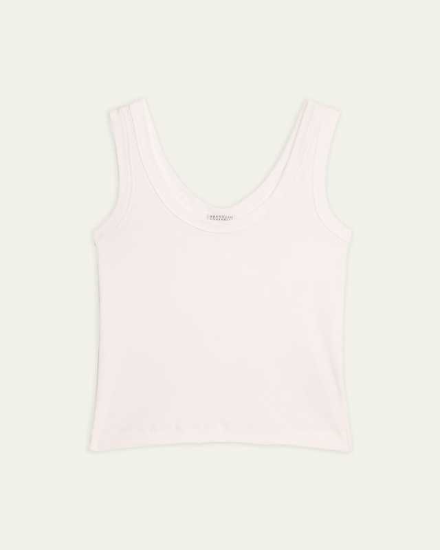 Ribbed Cotton Jersey Tank Top with Monili Tab