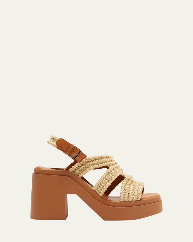 Raffia Block-Heel Slingback Sandals