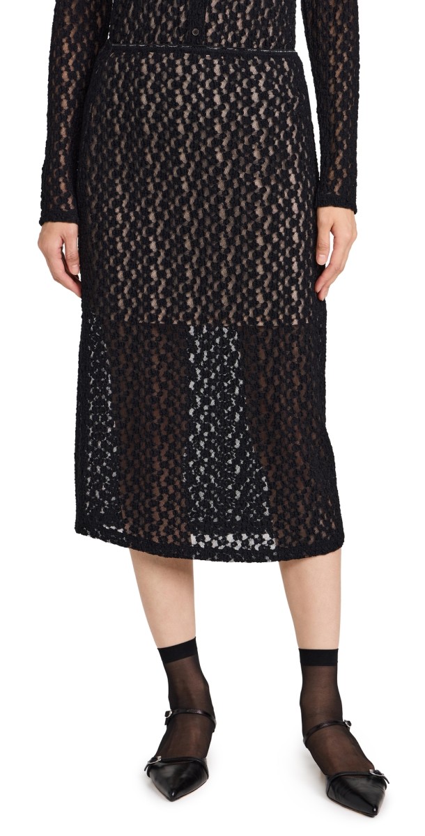 Vince Floral Smocked Skirt Black