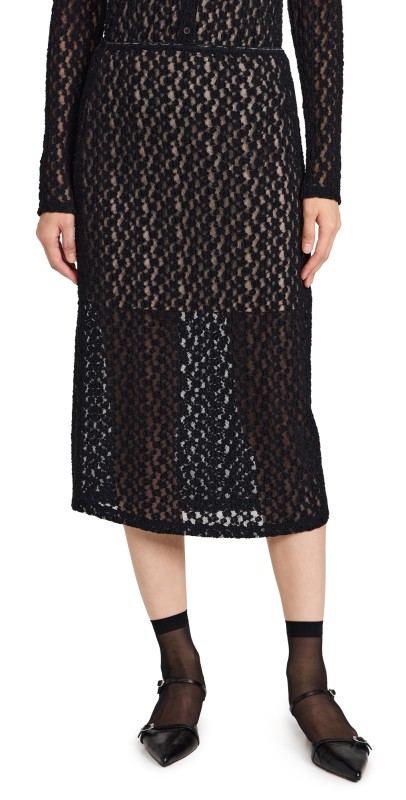 Vince Floral Smocked Skirt Black
