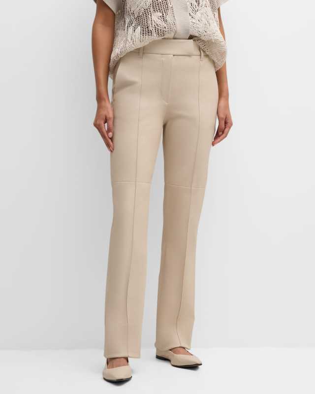 Stretch Leather Straight-Leg Pants