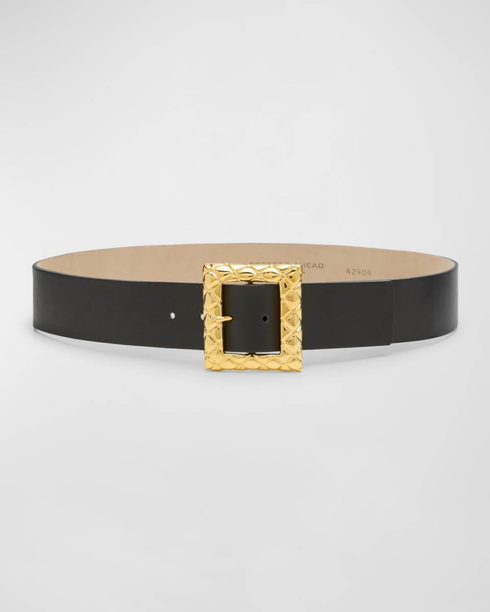 Geometric Buckled Smooth Leather Belt