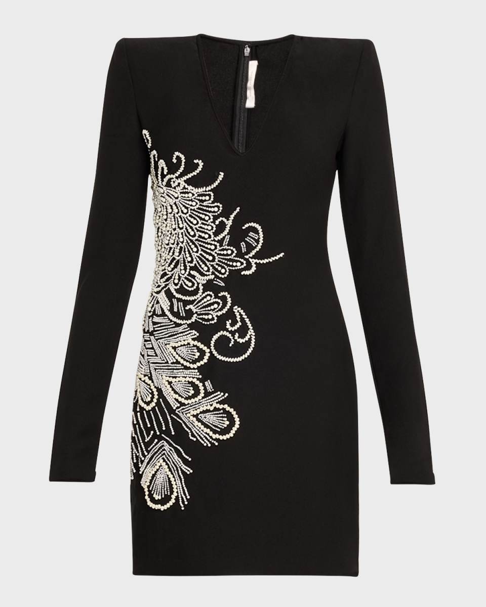 Embellished Mini Dress with Shoulder Pads