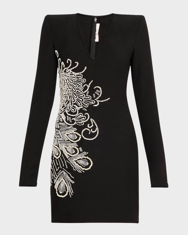 Embellished Mini Dress with Shoulder Pads