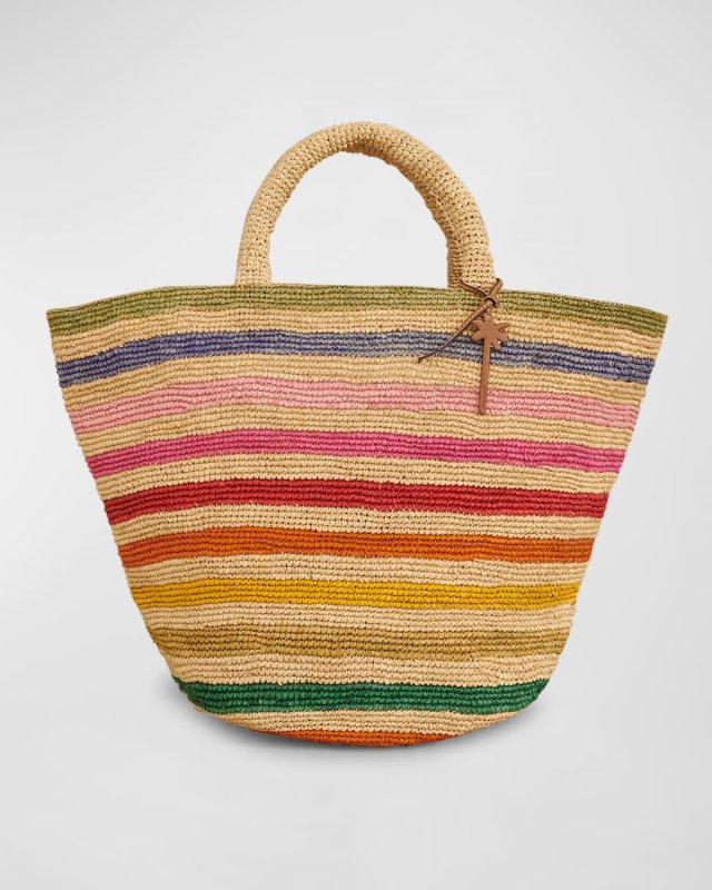 Striped Raffia Summer Tote Bag