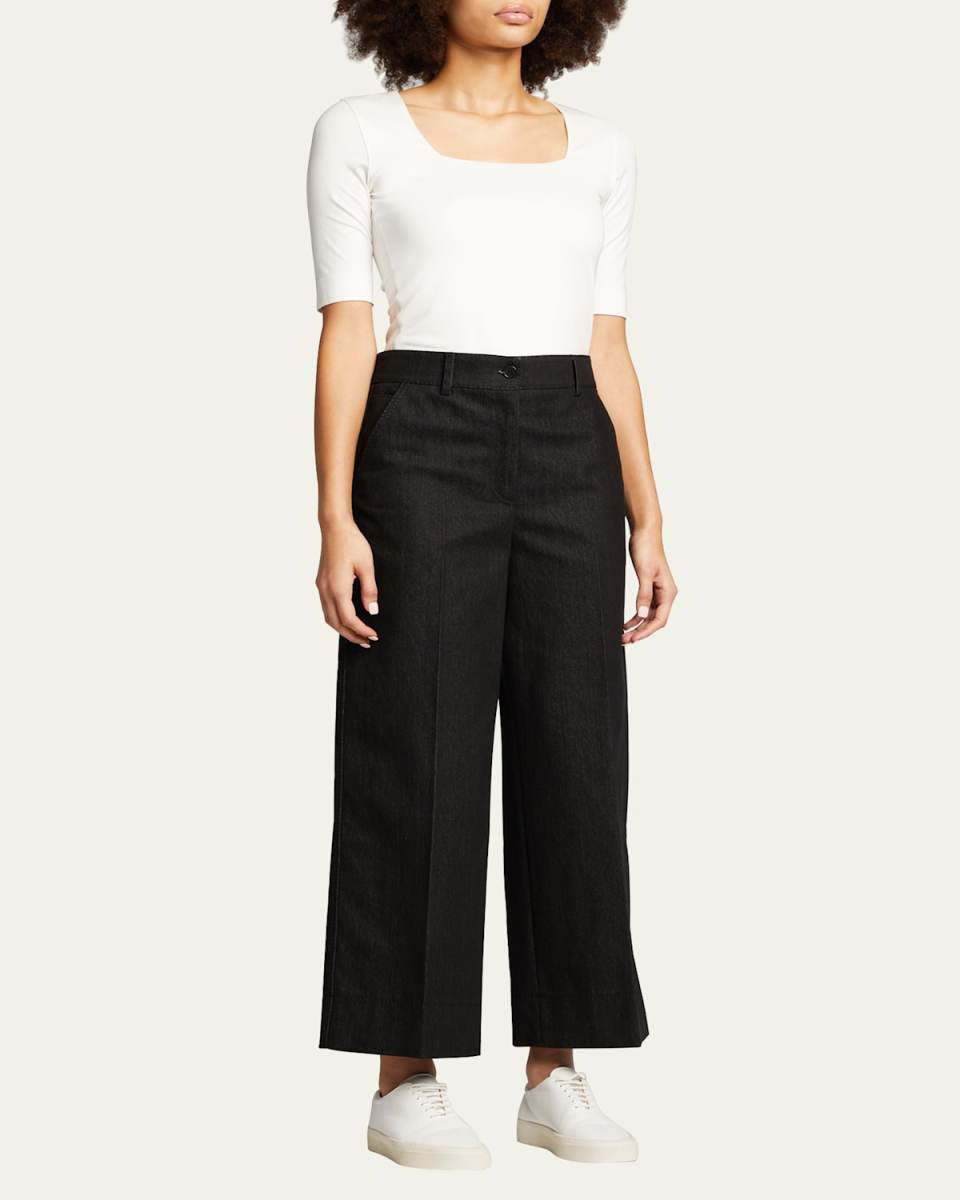 Cotton 1/2-Sleeve Square-Neck Tee