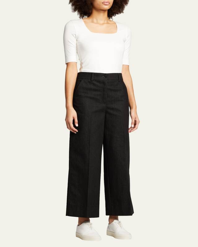 Cotton 1/2-Sleeve Square-Neck Tee