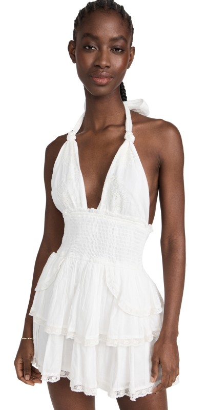 LoveShackFancy Deanna Halter Dress True White