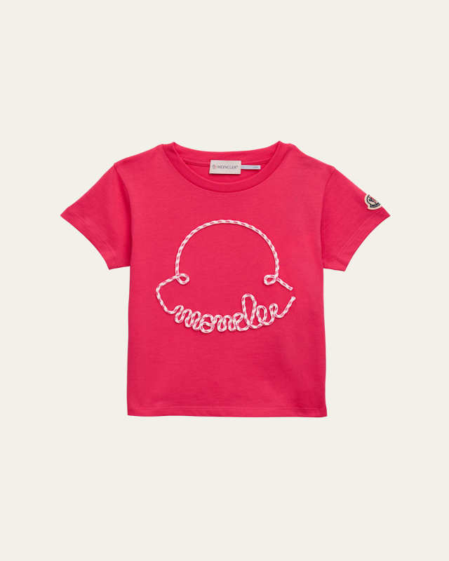 Girl's Cord Appliqué Logo Short-Sleeve T-Shirt, Size 4-