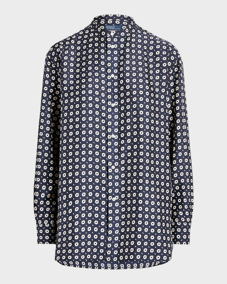 Relaxed-Fit Geo-Motif Silk Shirt