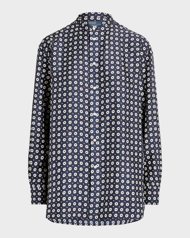 Relaxed-Fit Geo-Motif Silk Shirt