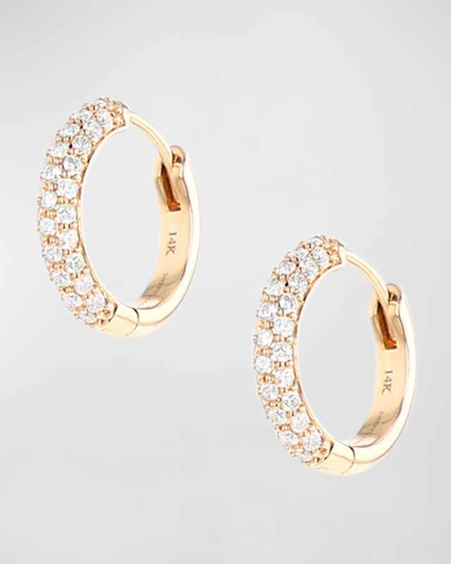 14K Yellow Gold Pave Diamond Huggie Hoop Earrings
