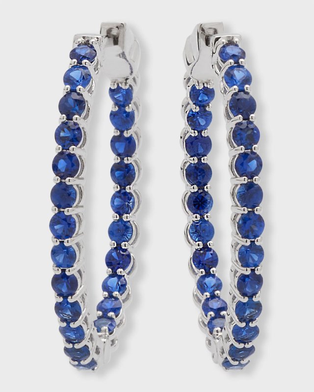 Small Blue Sapphire Hoop Earrings, 3.22tcw, 1.0"L