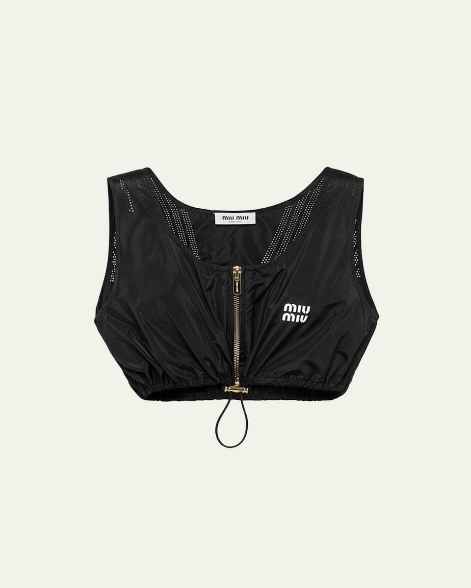 Perforated Drawstring Crop Top