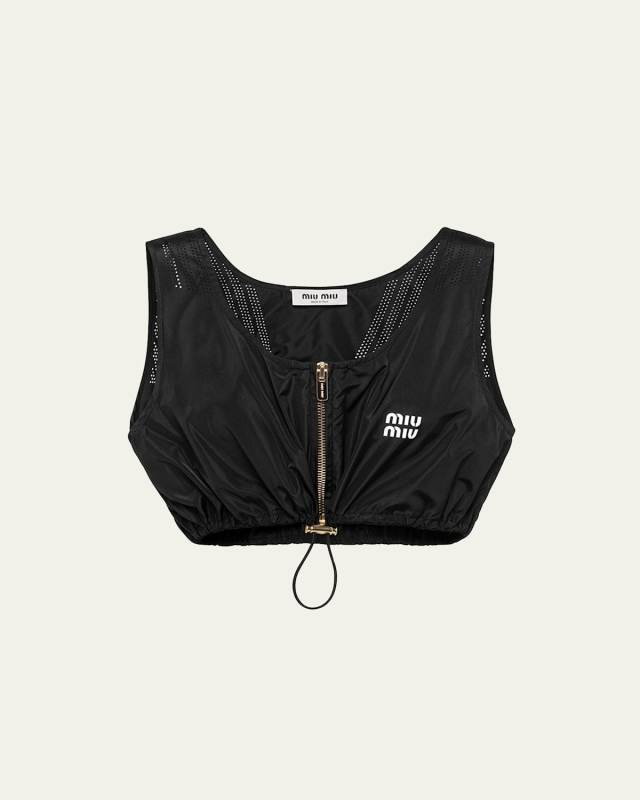 Perforated Drawstring Crop Top