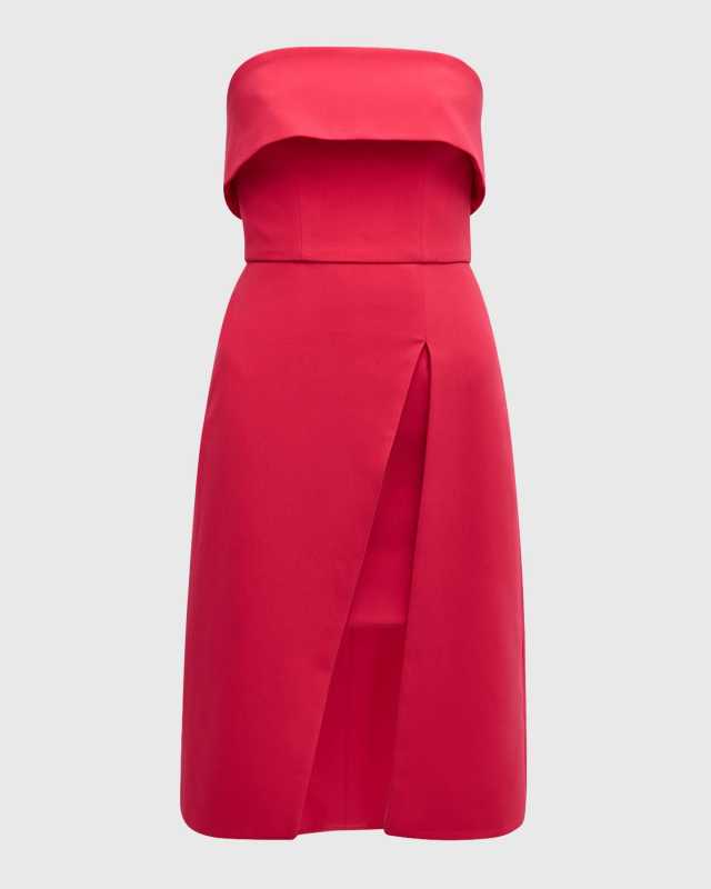 Louie Strapless Front-Slit Midi Dress
