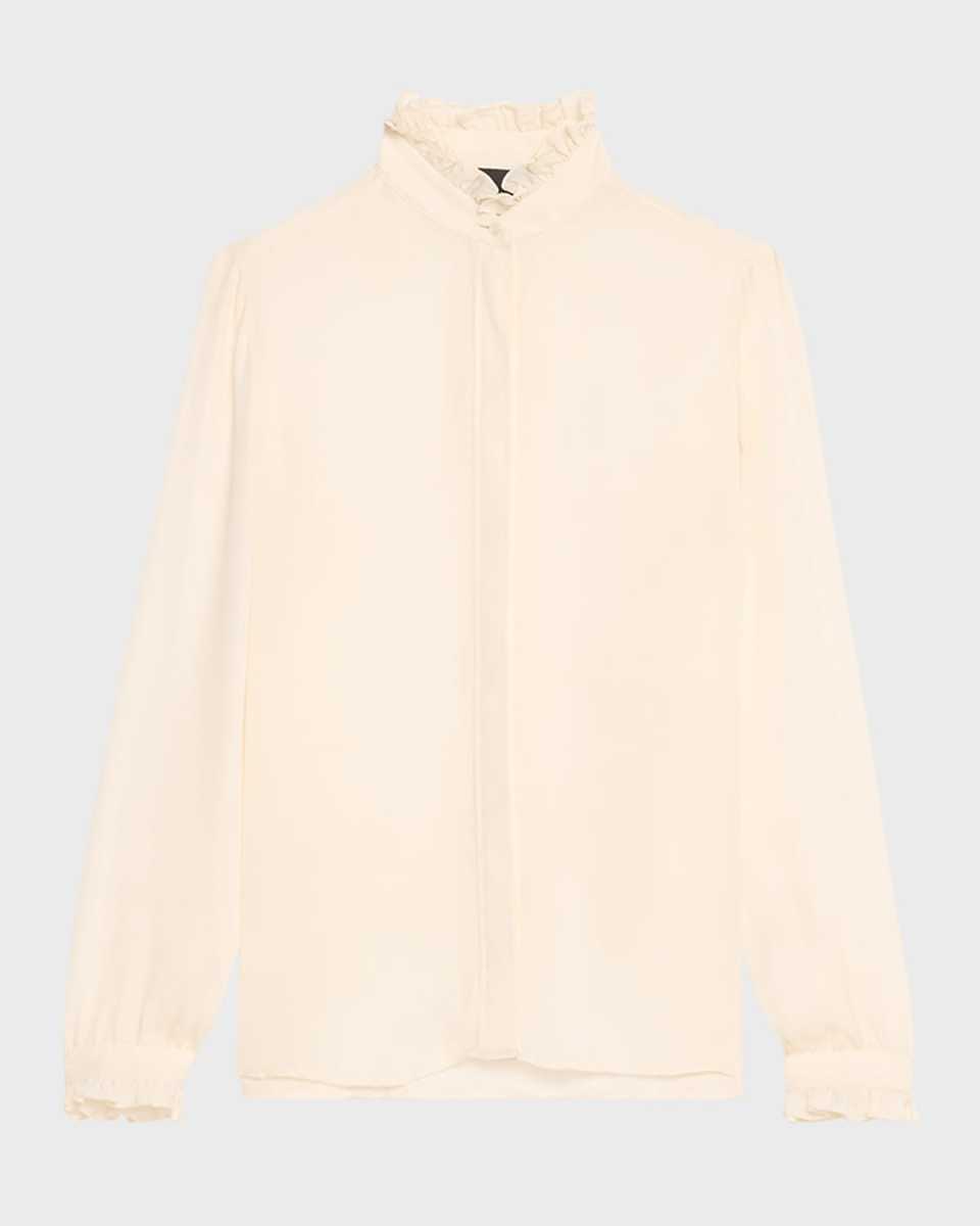 Orin Silk Frilled-Collar Shirt