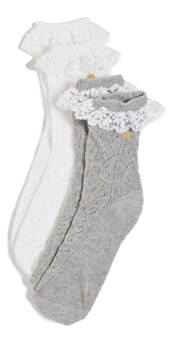 Lele Sadoughi Set of 2 Heather Socks Grey/Ivory