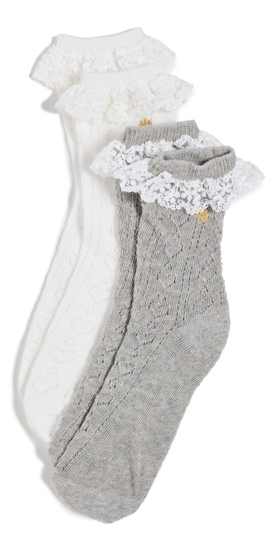 Lele Sadoughi Set of 2 Heather Socks Grey/Ivory