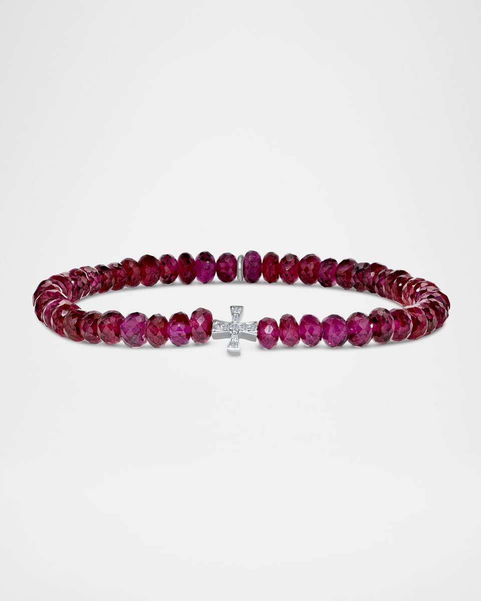 5mm Rhodolite Mini Bead Bracelet with One Diamond Cross