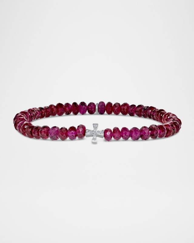 5mm Rhodolite Mini Bead Bracelet with One Diamond Cross