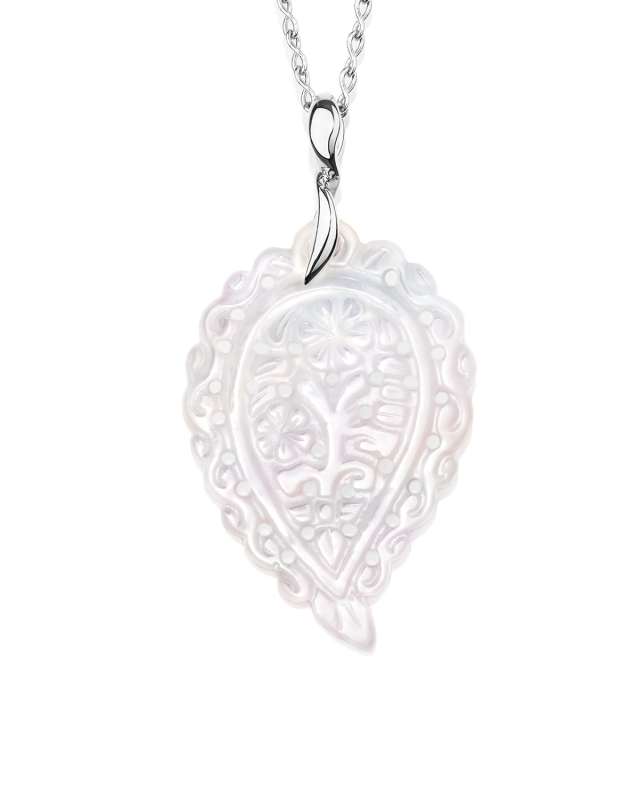 India Medium Leaf Pendant in 18K White Gold