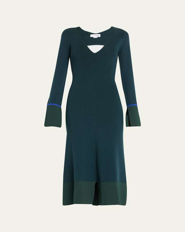 V-Neck Cutout Wool Maxi Dress