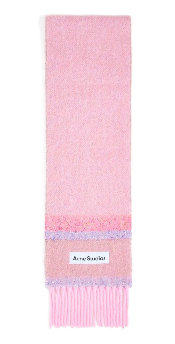 Acne Studios Fringed Logo Scarf Pink