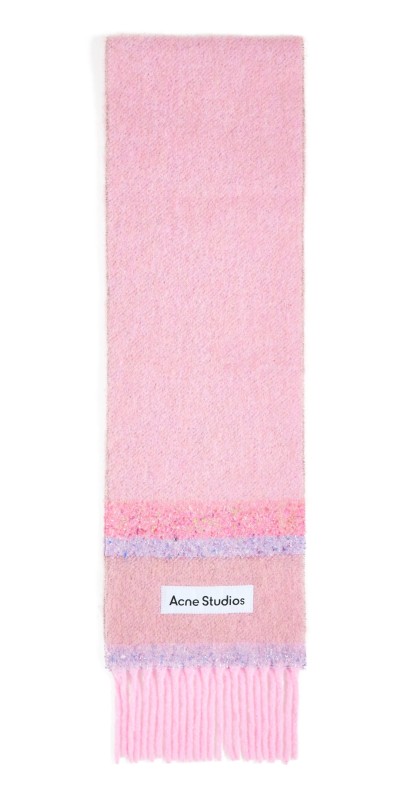 Acne Studios Fringed Logo Scarf Pink