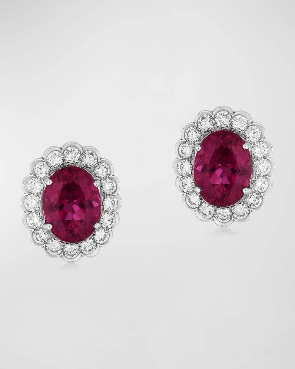 18K White Gold Diamond and Pink Tourmaline Earrings