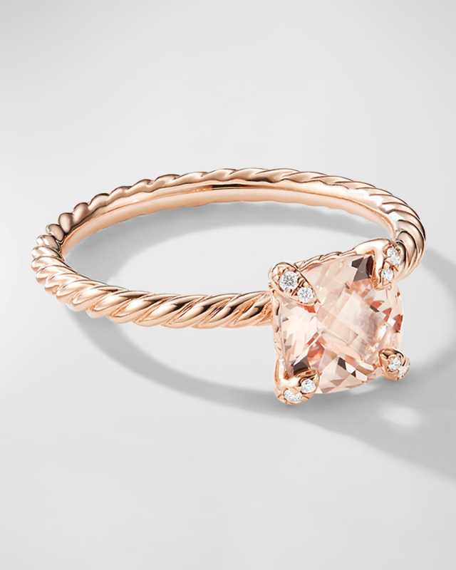 Chatelaine Ring with Morganite and Diamonds in 18K Rose Gold, 7mm