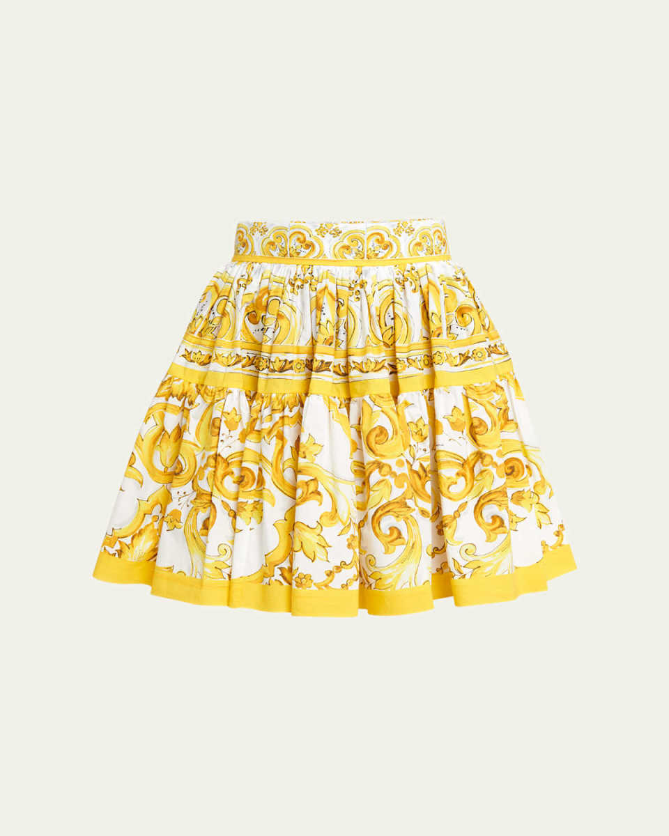 Printed Poplin Short Skirt with Pleating