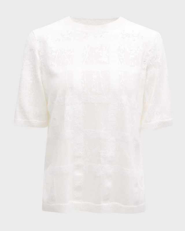 Elbow-Sleeve Intarsia Crewneck Sweat