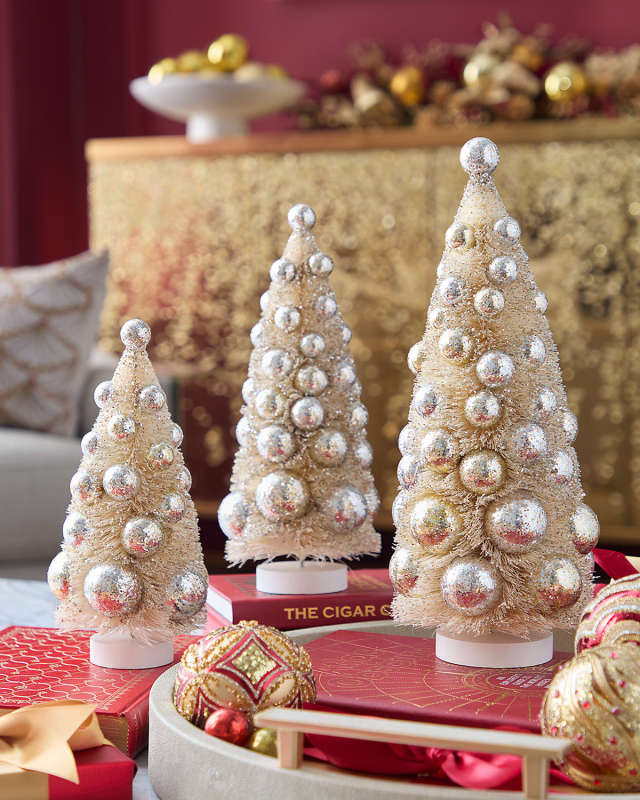 Silver & Gold Bottle Brush Trees, Set of 3