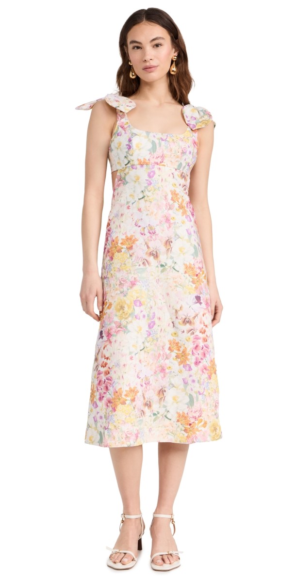 Zimmermann Harmony Tie Shoulder Midi Dress Kaleidoscope Garden