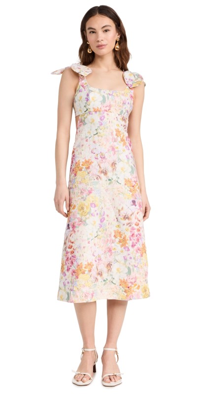 Zimmermann Harmony Tie Shoulder Midi Dress Kaleidoscope Garden