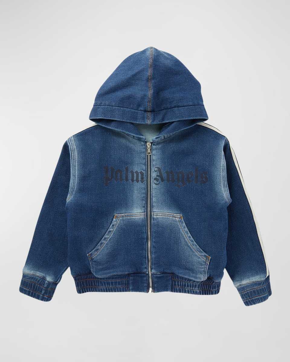 Boy's Logo-Print Denim Wash Track Jacket, Size 4-12