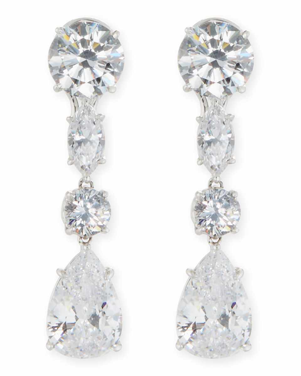 Mixed-Cut CZ Drop Earrings
