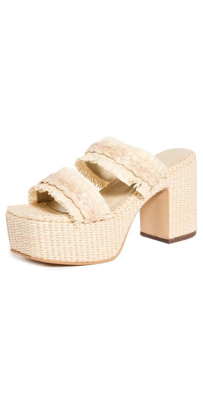 KAANAS Zumaque Frayed Double Band Basket Weave Platform Sandals Oat