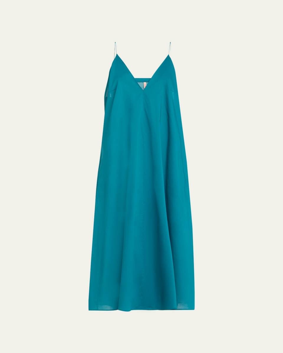 V-Neck Poplin Midi Slip Dress