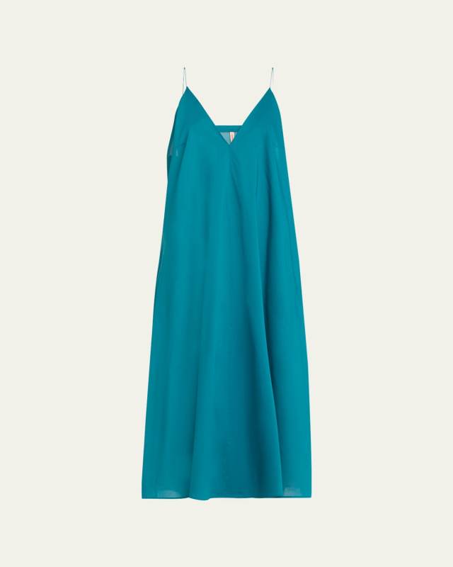 V-Neck Poplin Midi Slip Dress