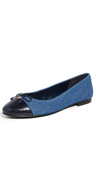 Tory Burch Cap-Toe Quilted Ballet Flats Dark Denim
