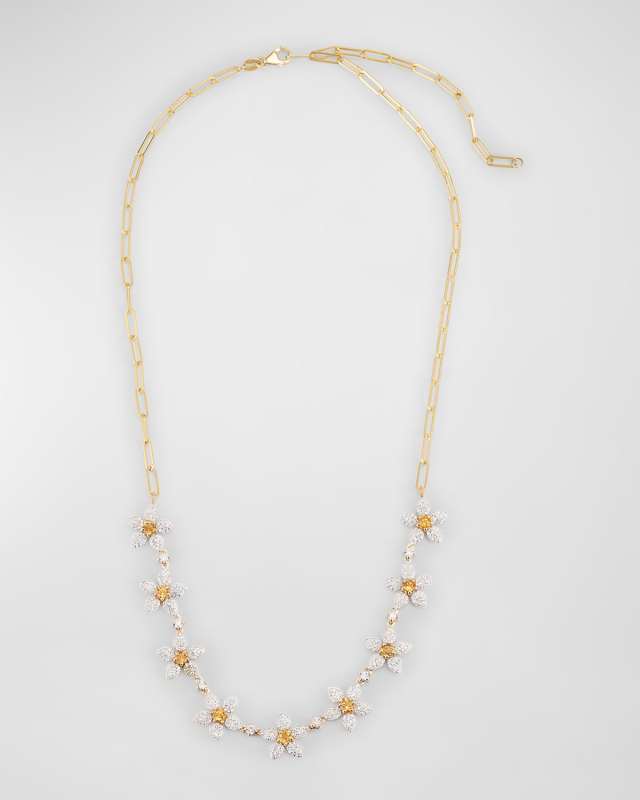 14K Yellow Gold Diamond and Citrine Flower Paperclip Chain Necklace