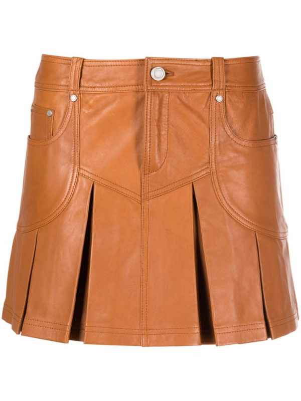 box-pleated leather miniskirt