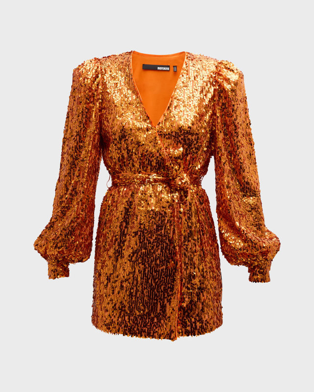 Long-Sleeve Sequined Mini Dress