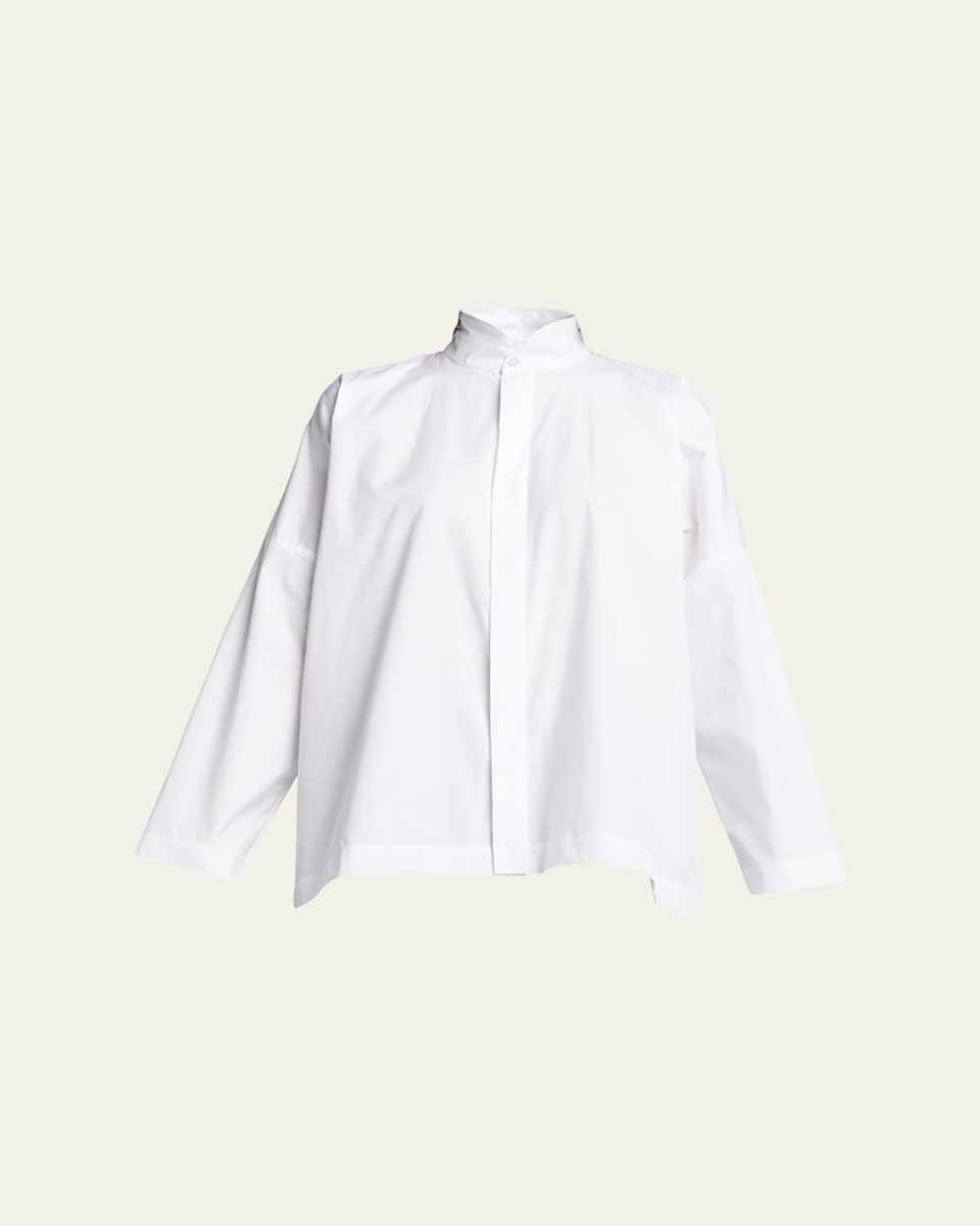 Wide Longer-Back Double Stand Collar Shirt (Mid Plus Length