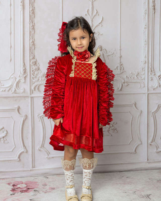Girl's Victoria Lace Trim Beaded Victorian Inspired Dress, Size 2T-