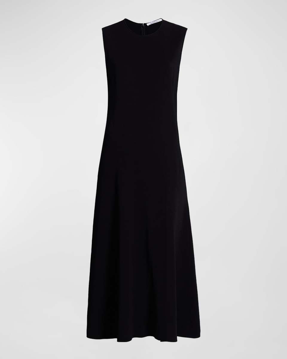Sleeveless Side-Slit Crepe Midi Dress