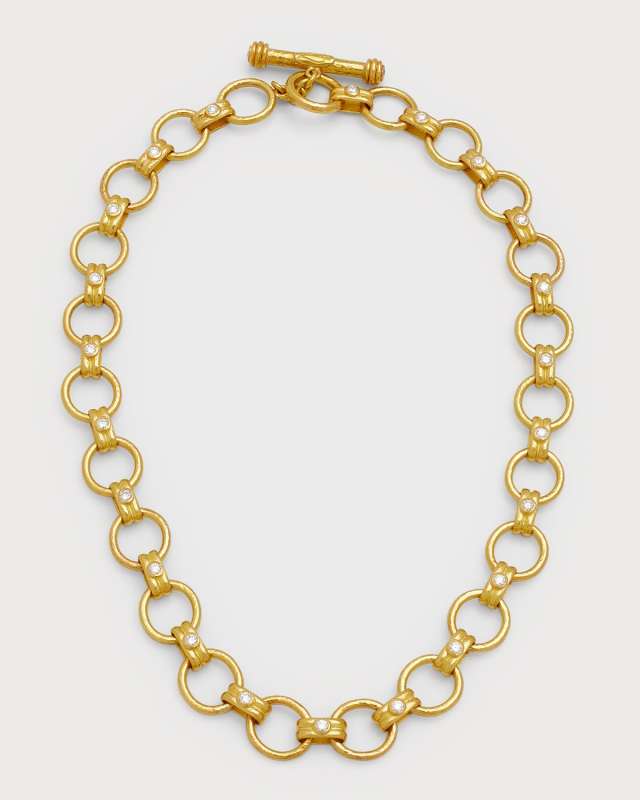 Rimini Gold 19k Link Necklace with Diamonds, 17"L